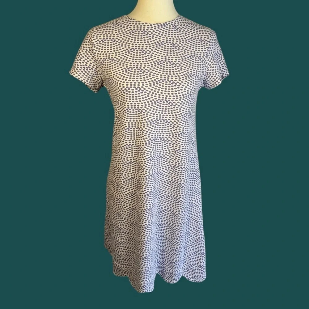 Duffield Lane Scalloped Hem Cornflower Blue and White Patterned Dress Small - Picture 10 of 13